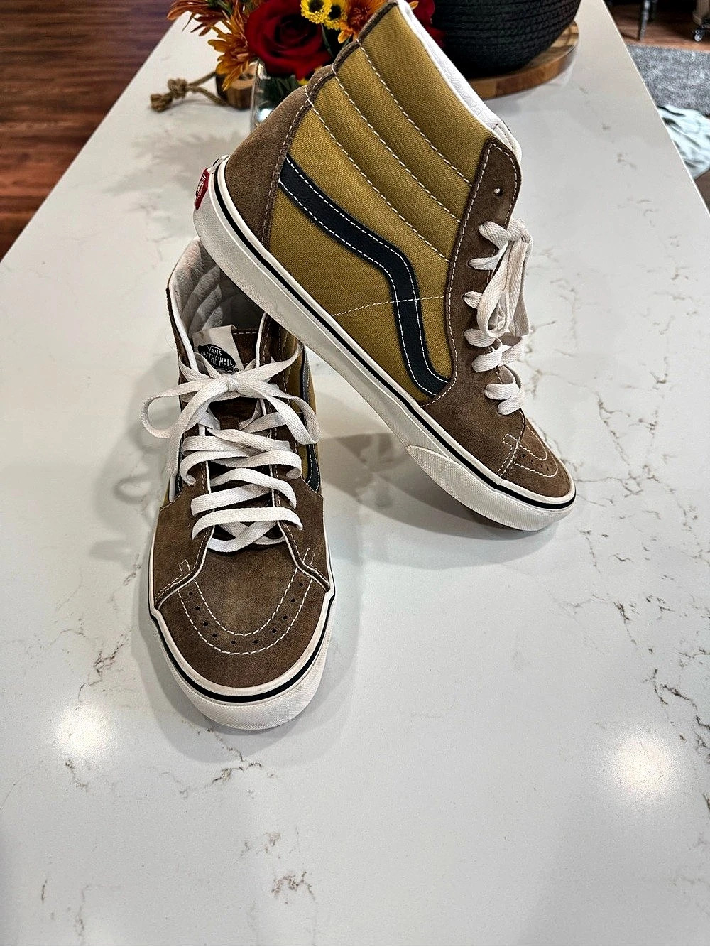 Retro Vans Sk8-Hi Brown Mustard Suede Canvas High Top Sneakers Men 9.5